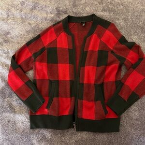 Torrid Red and Black Plaid Zip-Up Sweater